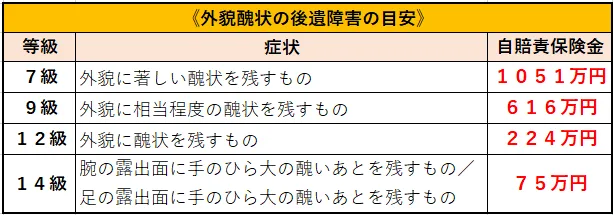 外貌醜状の後遺障害の目安
