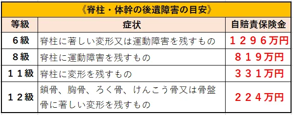 脊椎や体幹の骨の後遺障害の目安